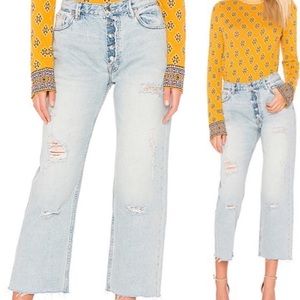 NEW FREE PEOPLE HIGH EXPOSED BUTTON FLY CROP JEANS